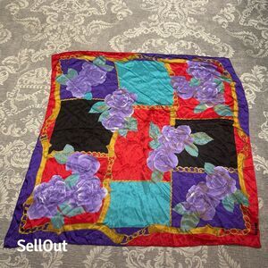 Leslie Fay Vintage Women's Floral Square Scarf Multicolor 31"x31" Black OS